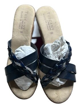 Easy Street Wedge Sandals Navy Blue Size 11